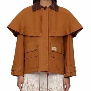 Brown Women's Jacket with Cape Detail